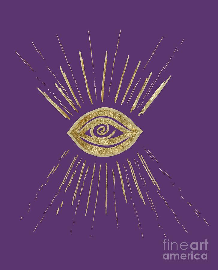 Ink-pen Mixed Media - Evil Eye Gold on Purple #1 #drawing #decor #art by Anitas and Bellas Art