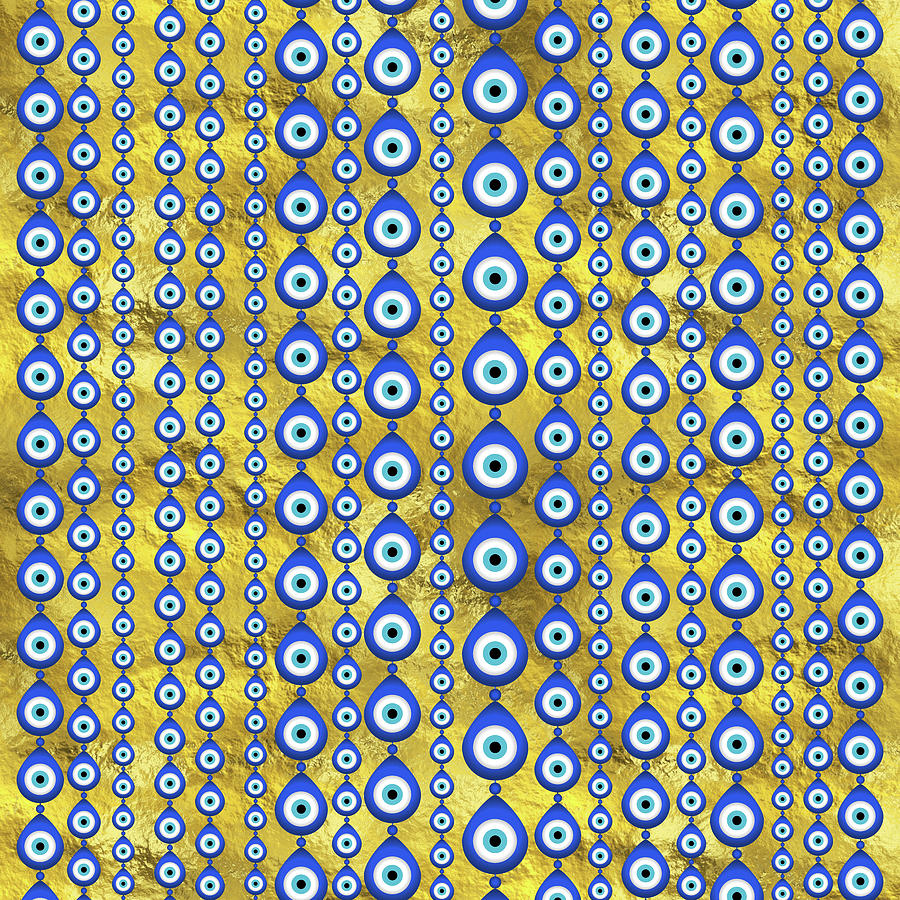 Evil Eye pattern on golden texture Digital Art by Lioudmila Perry