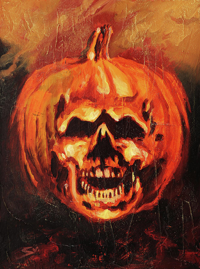 Evil Pumpkin Halloween II Painting by Sv Bell