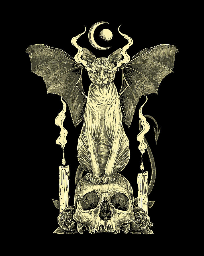 Evil Sphynx Cat Bat Skull Wicca Gothic Goth Witchcraft Witch Drawing by ...