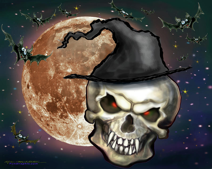 Evil Witchy Skull  Digital Art by Kevin Middleton