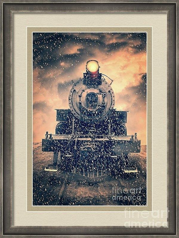 Example of a framed and matted print of Snow Bound Steam Train Photograph by Edward Fielding