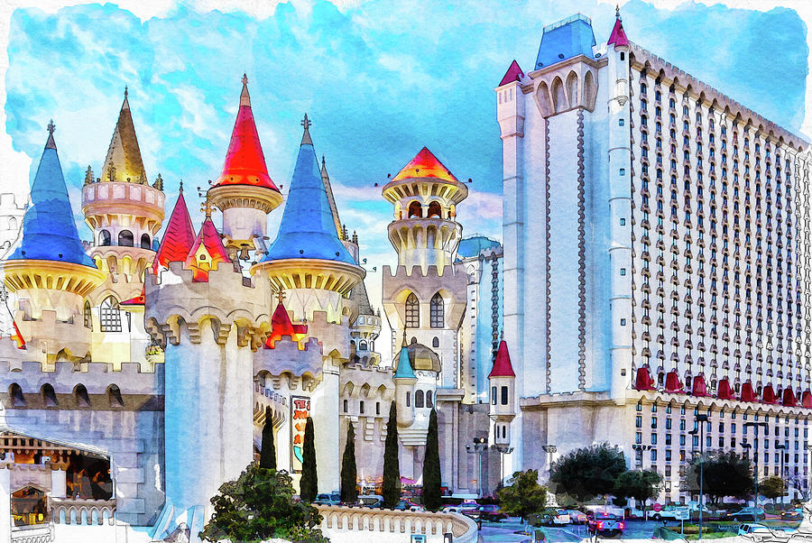 Excalibur Hotel, Las Vegas - painting Mixed Media by Tatiana Travelways