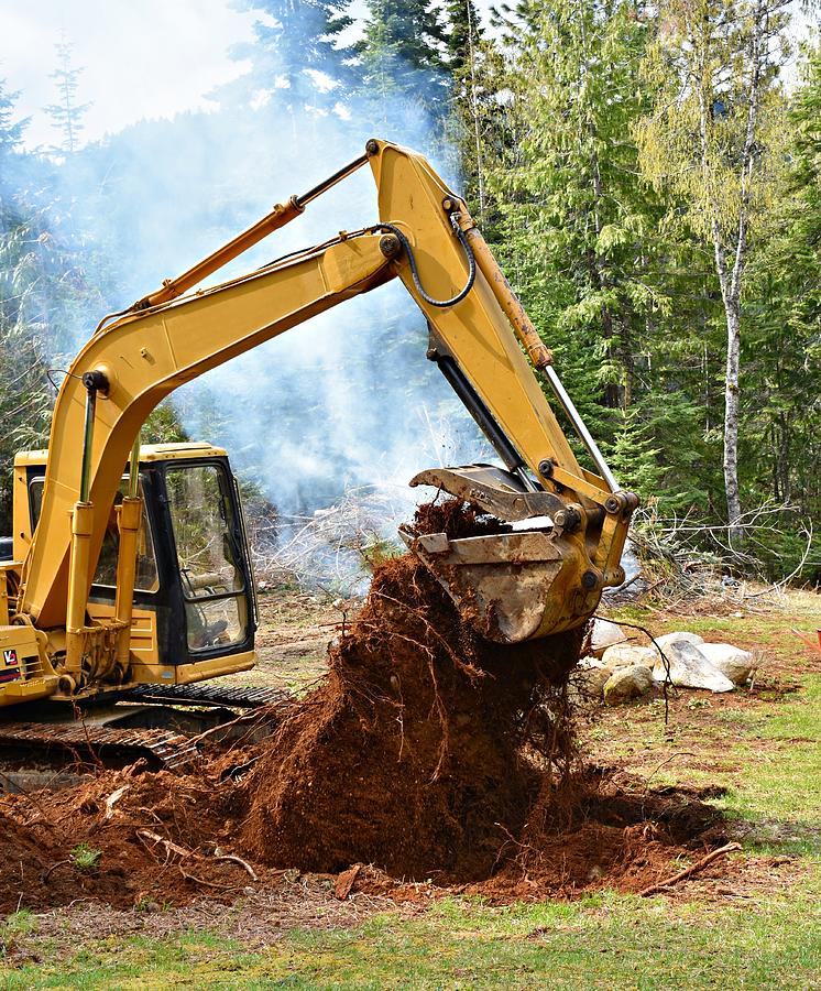 Excavator Digging Up Tree Stumps Photograph By Joylyn Mcchesnie