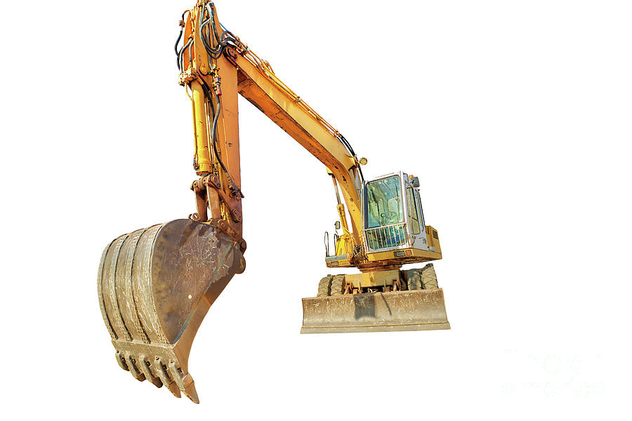 Excavator isolated on white background Photograph by Benny Marty