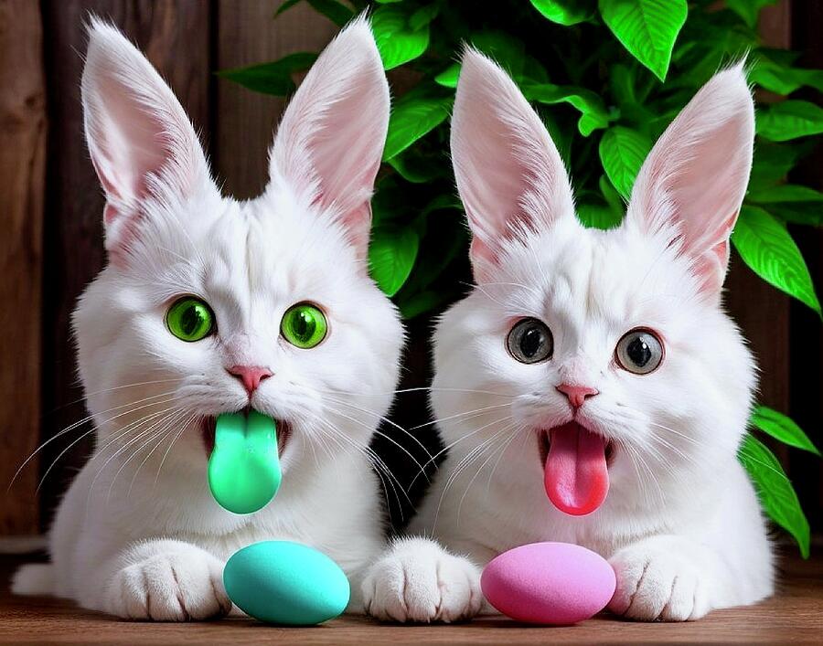 Cat Digital Art - Excited for Easter by Sharon W