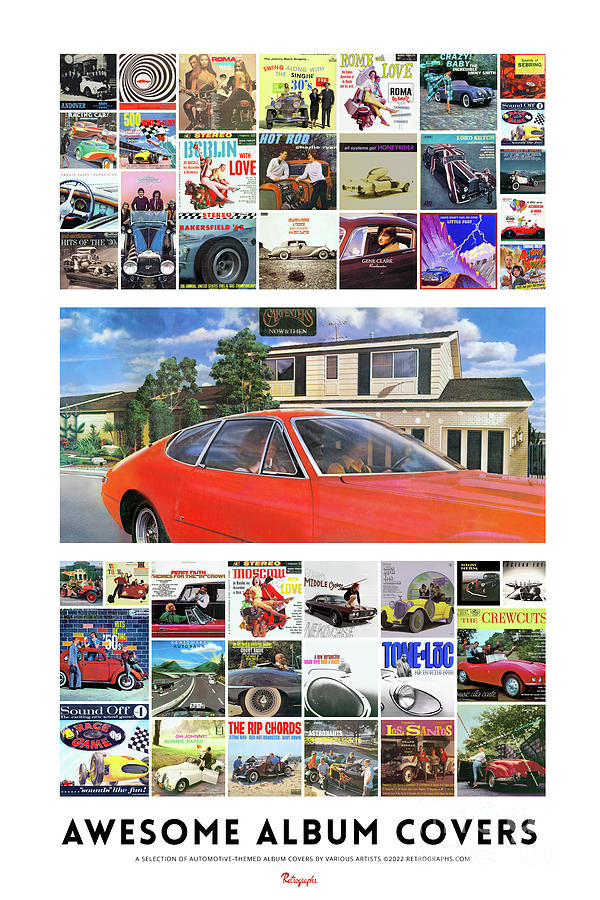 Exclusive poster collage featuring some of the best automotive-themed album covers Mixed Media by Retrographs