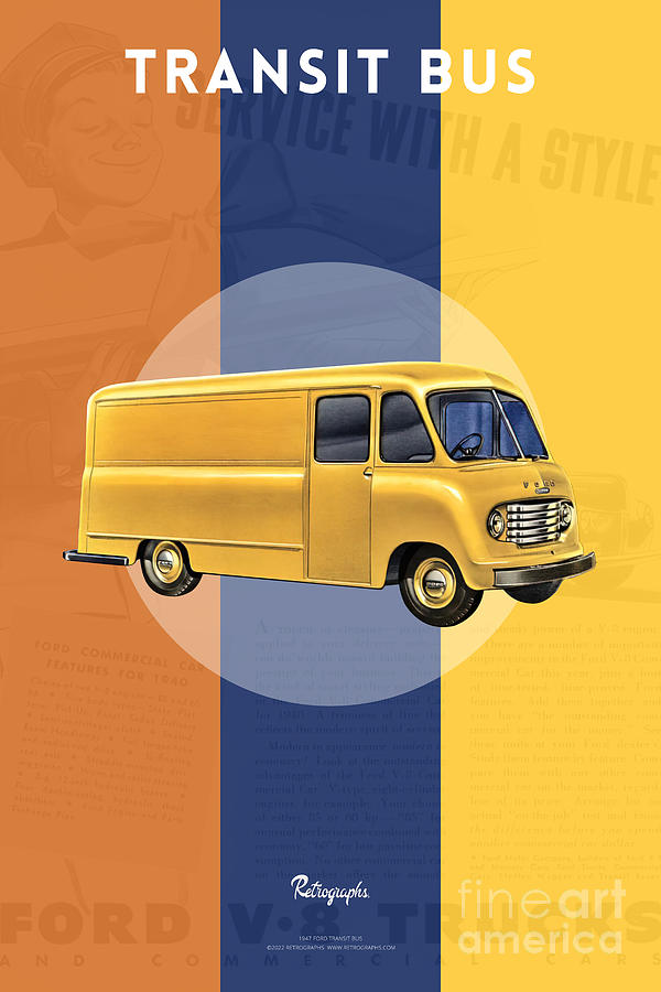 Exclusive Retrographs 1947 Ford Transit Bus poster, part of a series Mixed Media by Retrographs