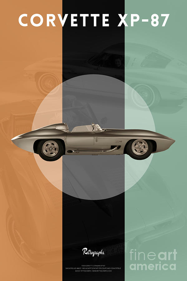 Exclusive Retrographs 1959 Corvette XP-87 poster part of a series.  Mixed Media by Retrographs