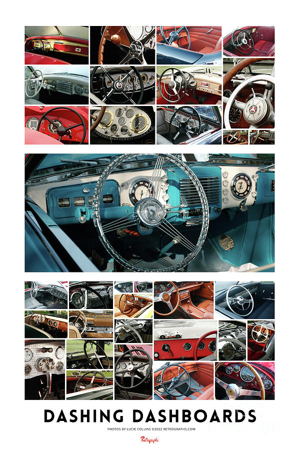 Exclusive Retrographs collage poster featuring 33 vintage dashboards Mixed Media by Retrographs