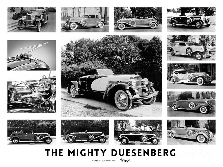 1920s Photograph - Exclusive Retrographs poster collage featuring 14 magnificent Duesenbergs by Retrographs