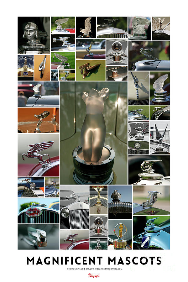 Exclusive Retrographs poster collage featuring over 40 gorgeous automobile mascots by photographer L Mixed Media by Retrographs
