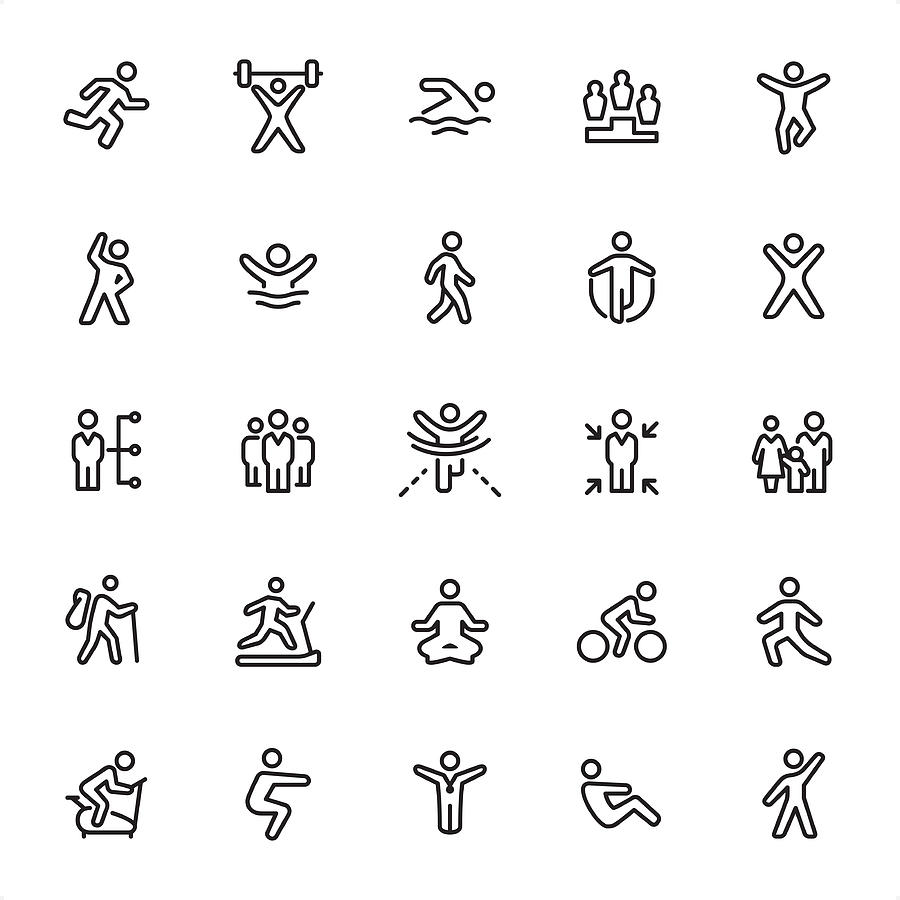 Exercising and Sport - Outline Icon Set Drawing by Lushik