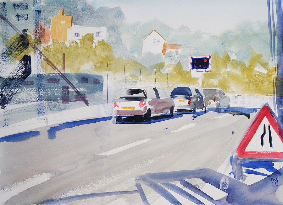 Exeter Exwick Queue for St Davids Level Crossing painting Painting by Mike Jory