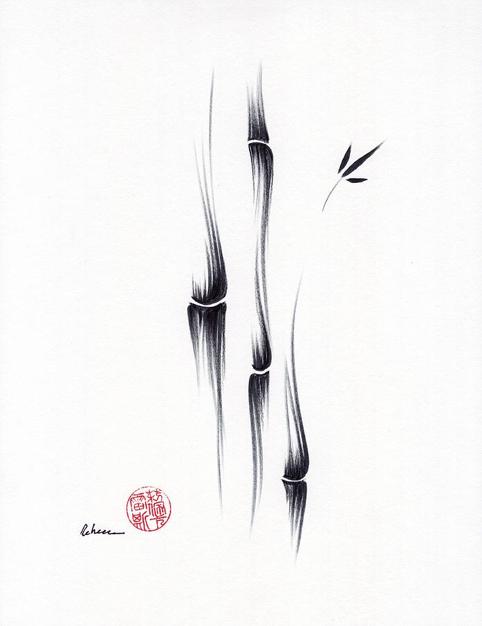 Black And White Painting - EXHALE - Original Sumie Ink Brush Bamboo Painting by Rebecca Rees by Rebecca Rees