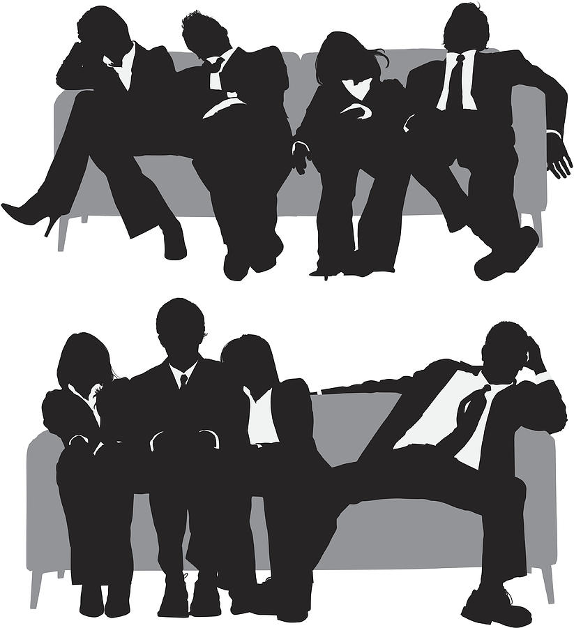 Exhausted business executives sitting on sofa Drawing by 4x6