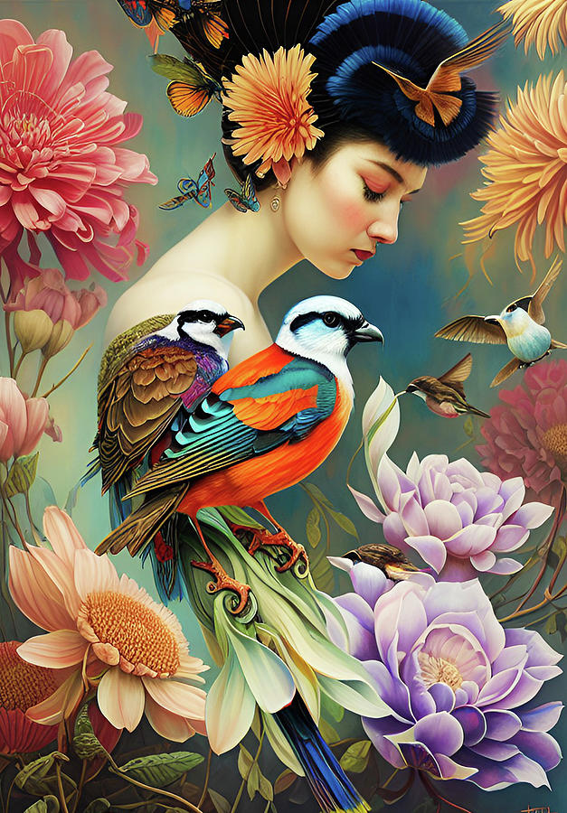 Exotic Bird Lady Digital Art by Grace Iradian