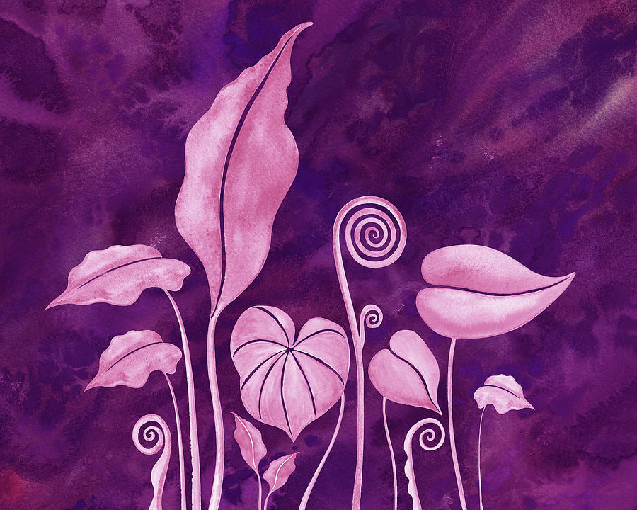 Exotic Leaves Of Paradise Pink And Purple Watercolor  Painting by Irina Sztukowski
