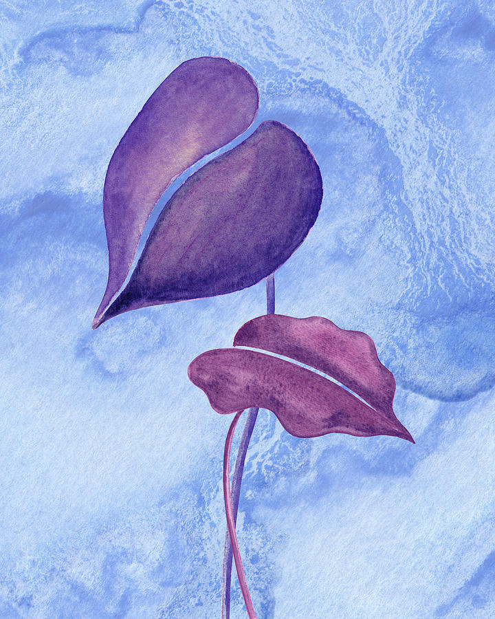 Exotic Purple Leaves With Blue Watercolor Sky Painting by Irina Sztukowski
