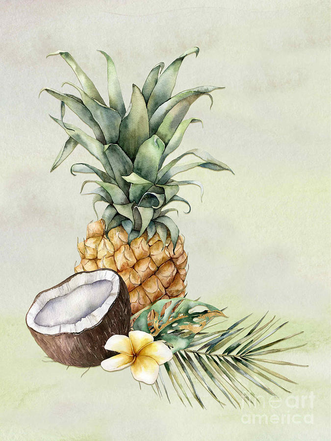 Exotic Tropicals Coconut and Pineapple Digital Art by J Marielle