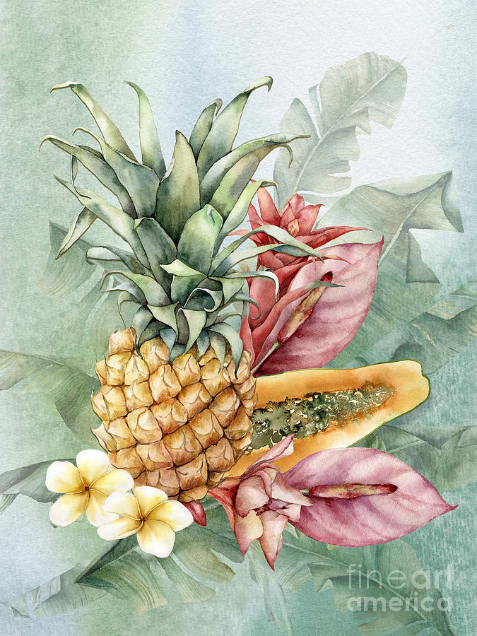 Exotic Tropicals Pineapple and Plumeria Digital Art by J Marielle