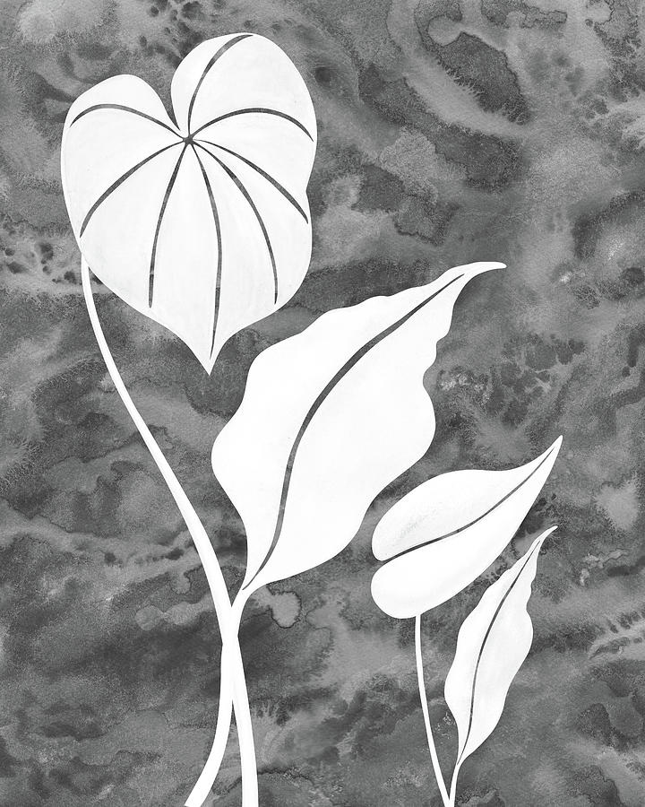 Exotic White Leaves On Gray Watercolor Tropical Garden  Painting by Irina Sztukowski