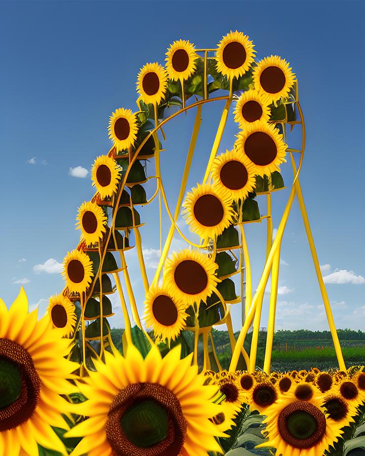 Experience the Joyride of Sunflower Rollercoaster Art Mixed Media by Artvizual Premium
