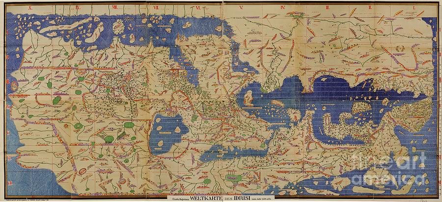 Vintage Photograph - Explanations to the proof of the map of the world drawn by Idrisi in 1154 and restored by K. Miller  by JL Images