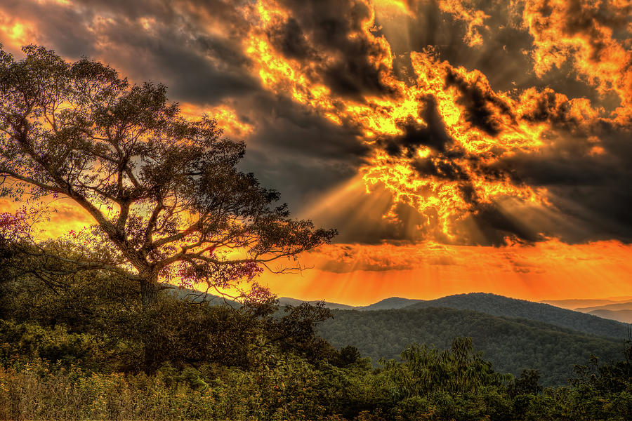 Exploding Sunset Sky in the Blue Ridge Photograph by Dan Carmichael