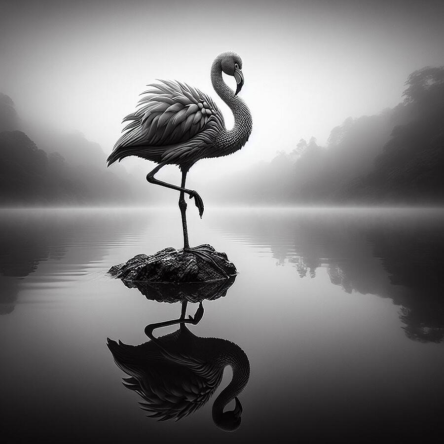 Explore the Serene Beauty of a Flamingo Standing Alone - Nature Photography Digital Art by Artfinity X Explore the Serene Beauty of a Flamingo Standing Alone - Nature Photography Digital Art by Artfinity X