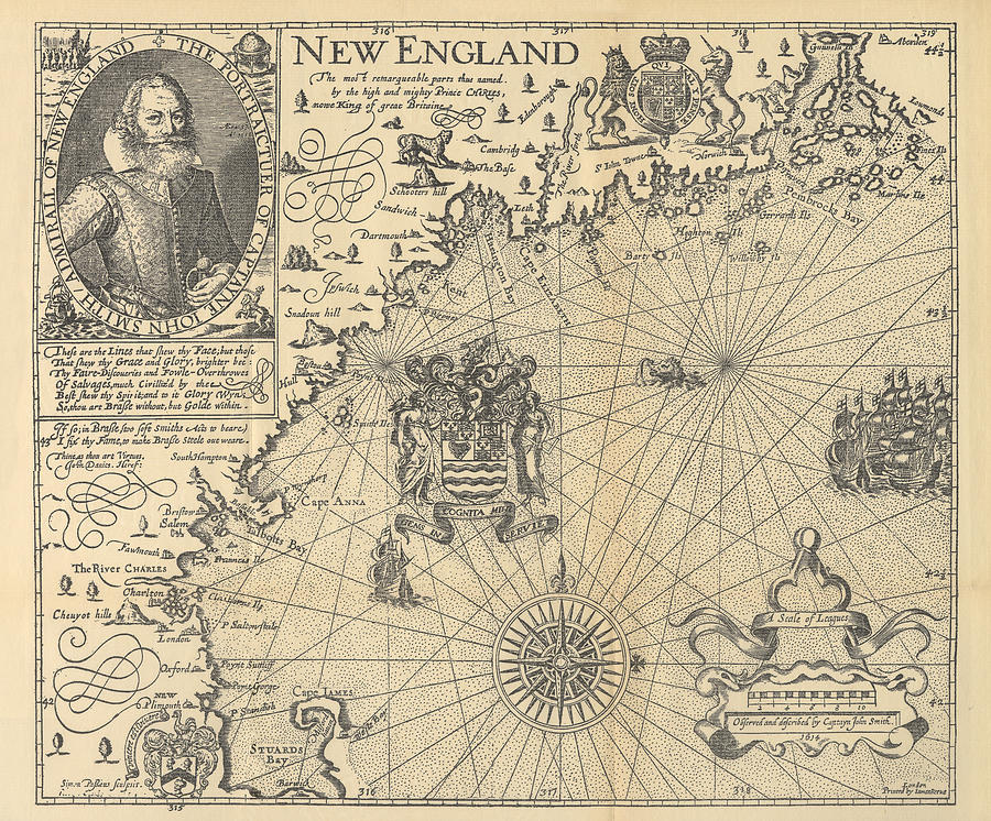 Explorer John Smith Map of New England, Circa 1624 Drawing by Bauhaus1000