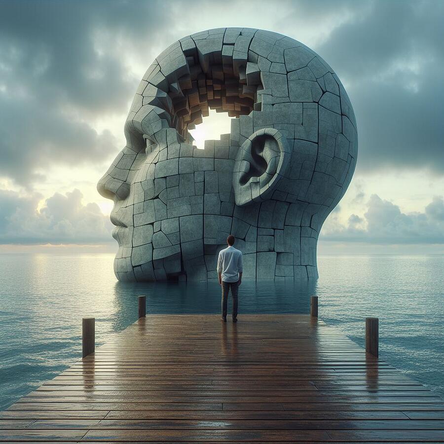 Exploring the Concept of an Open Mind through Art - Stone Head Sculpture by the Sea Digital Art by Artfinity X Exploring the Concept of an Open Mind through Art - Stone Head Sculpture by the Sea Digital Art by Artfinity X