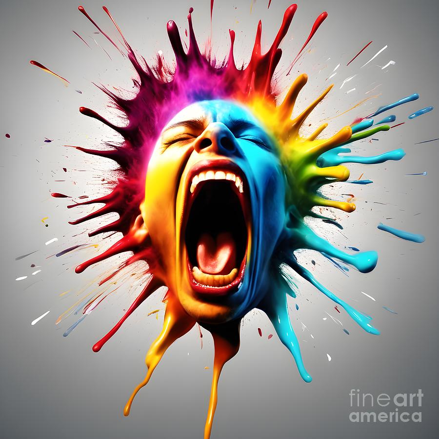 Explosive Color and Emotion -The Screaming Face Art That Captivates Mixed Media by Artvizual