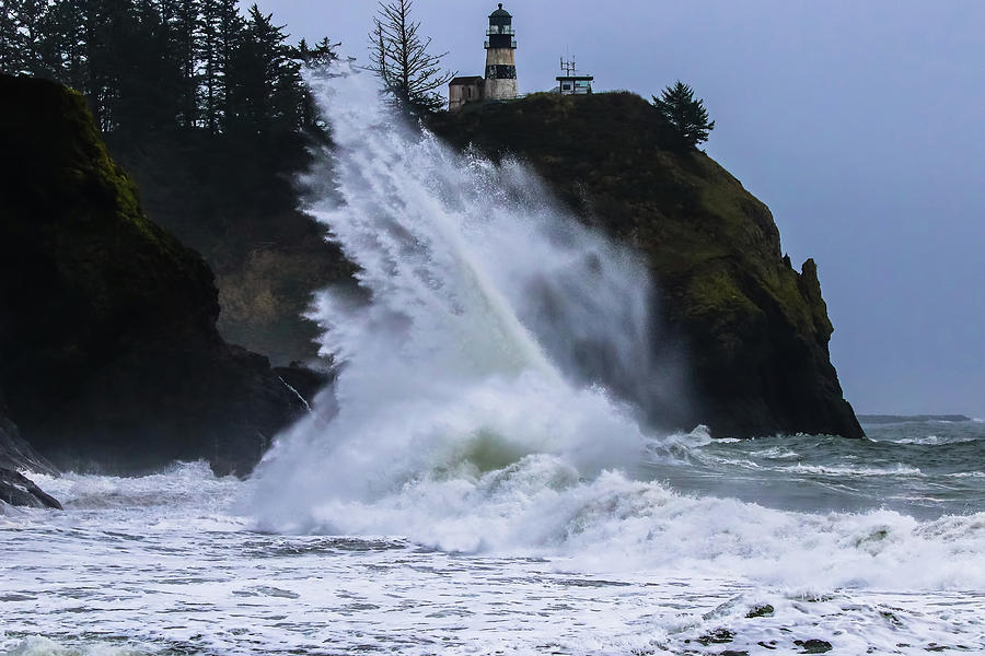Explosive Crashing Waves At Cape Disappointment Lighthouse Photograph