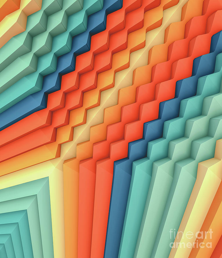Exponential Edges Orange, Blue and Red Geometric Abstract Artwork Digital Art by Stephen Geisel