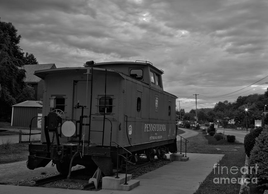 Export PA Caboose Under Pastel Skies Black And White Photograph by Adam Jewell