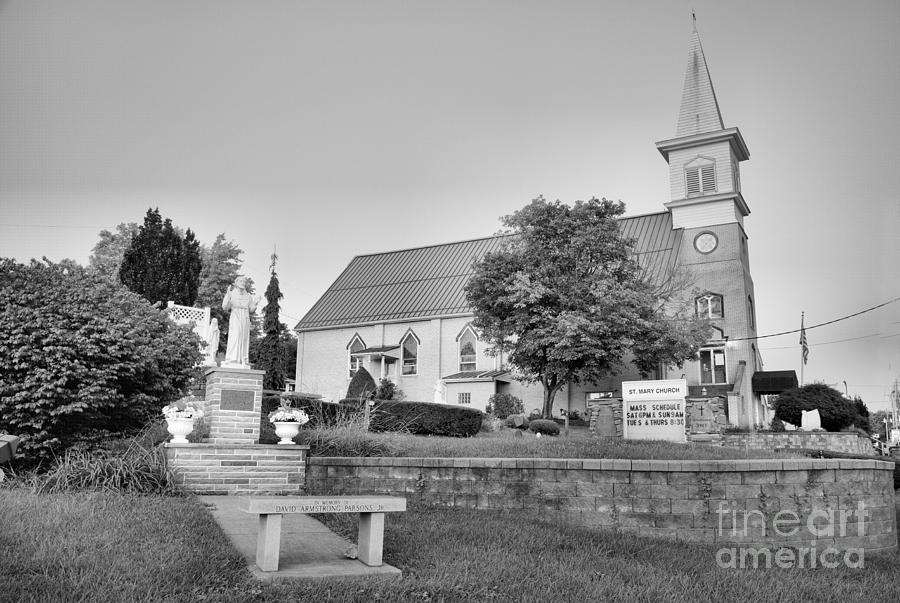 Export PA St Mary Church Dusk Black And White Photograph by Adam Jewell