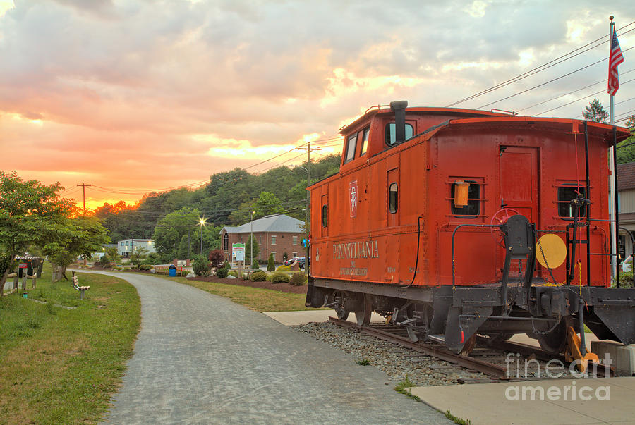 Export PA Sunset Over The Caboose Photograph by Adam Jewell
