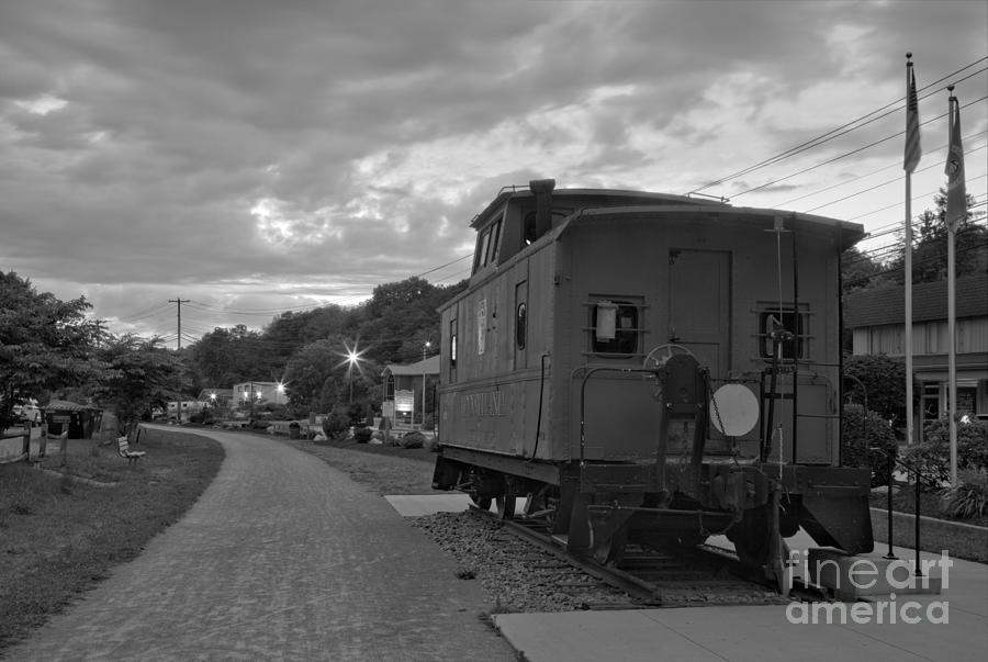 Export Pennsylvania Sunset Caboose Black And White Photograph by Adam Jewell