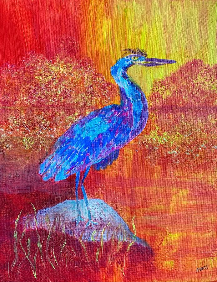 Express Yourself Blue Heron Painting by Anne Sands