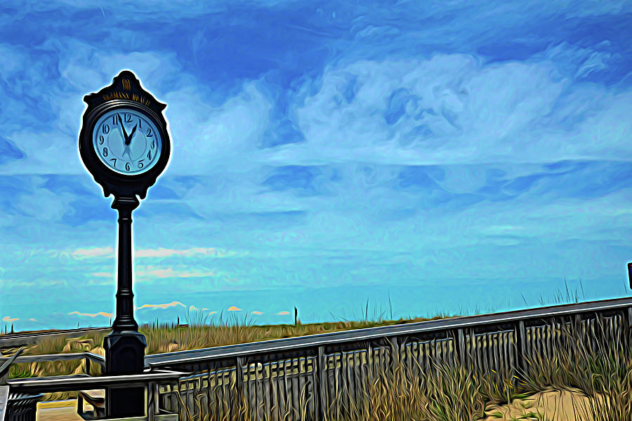Expressionism of the Bethany Beach Boardwalk Clock Photograph by Bill Swartwout
