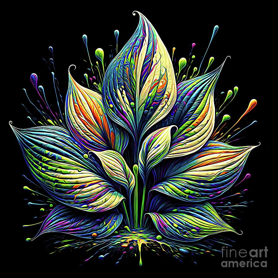 Expressionist Hosta with Paint Splashes Digital Art by Rose Santuci-Sofranko