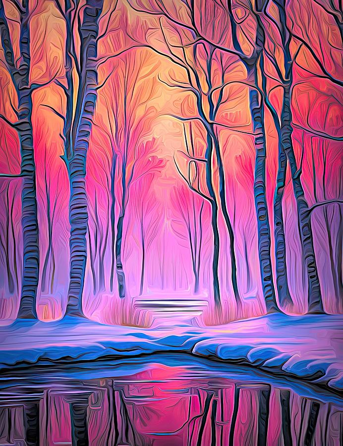 Expressionist Winter Sunset  Digital Art by Mo Barton