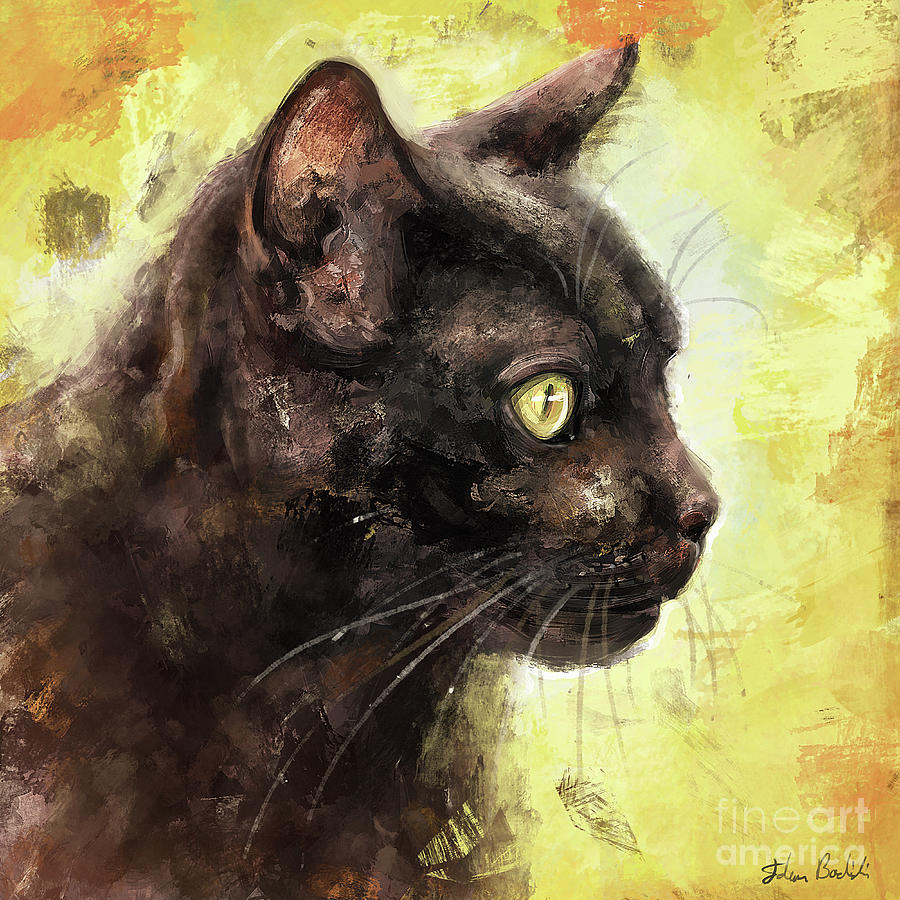 Expressive Painting of Black Cat on a Yellow Background Digital Art by ...