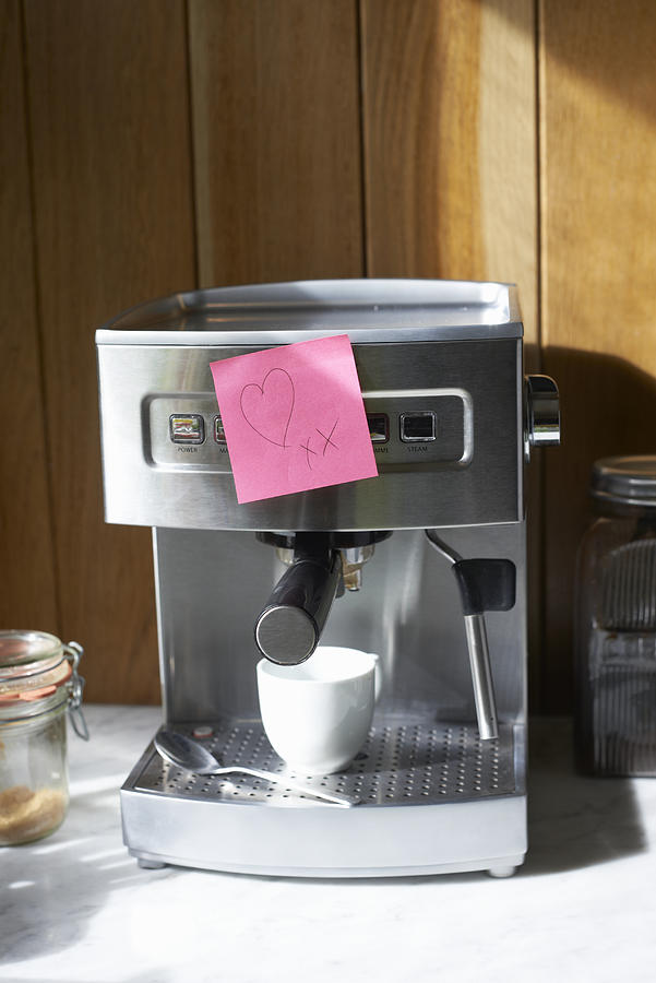 Expresso Machine With Love Heart Note Photograph by Paul Viant