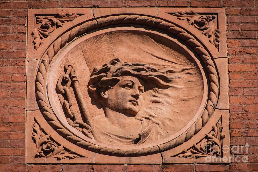 Exterior Sandstone Carving - Howard Steamboat Museum - Jeffersonville - Indiana Photograph by Gary Whitton