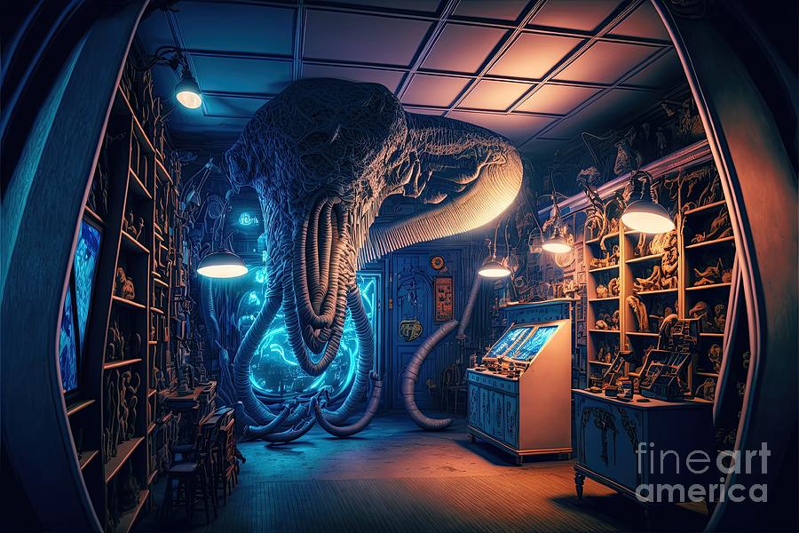 extraterrestrial Alien Museum interior Digital Art by Benny Marty