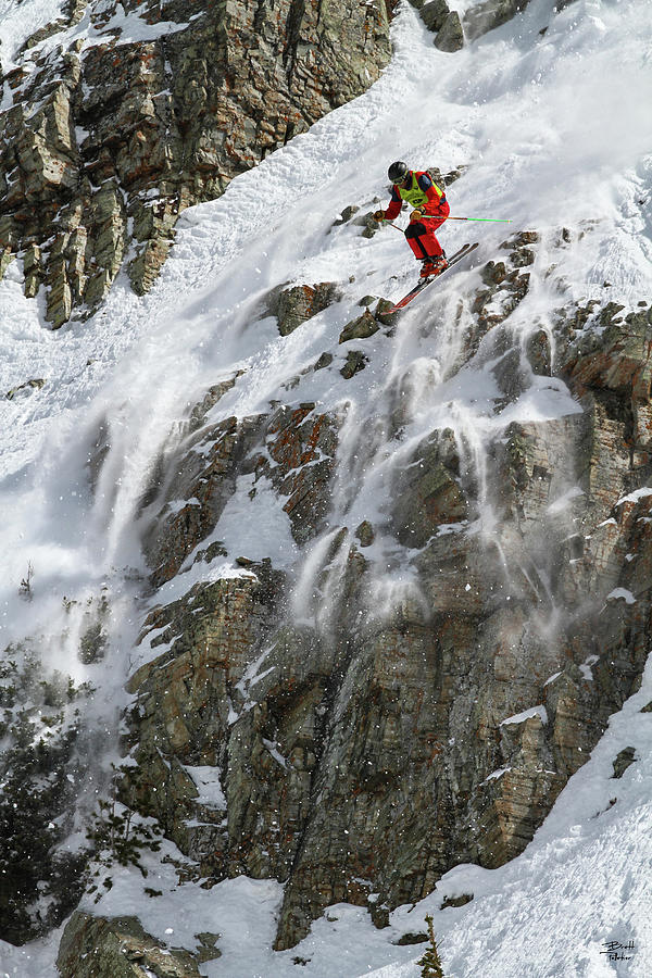 Extreme Skiing Competition Skier - Snowbird, Utah Photograph by Brett Pelletier
