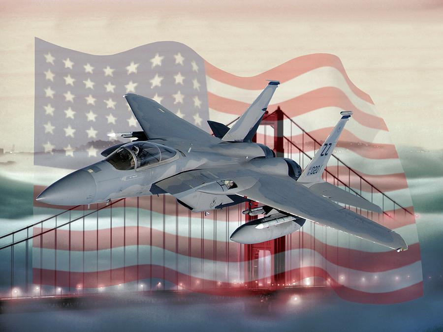 Eagle Digital Art - F-15 Eagle Over the Gate by Mil Merchant