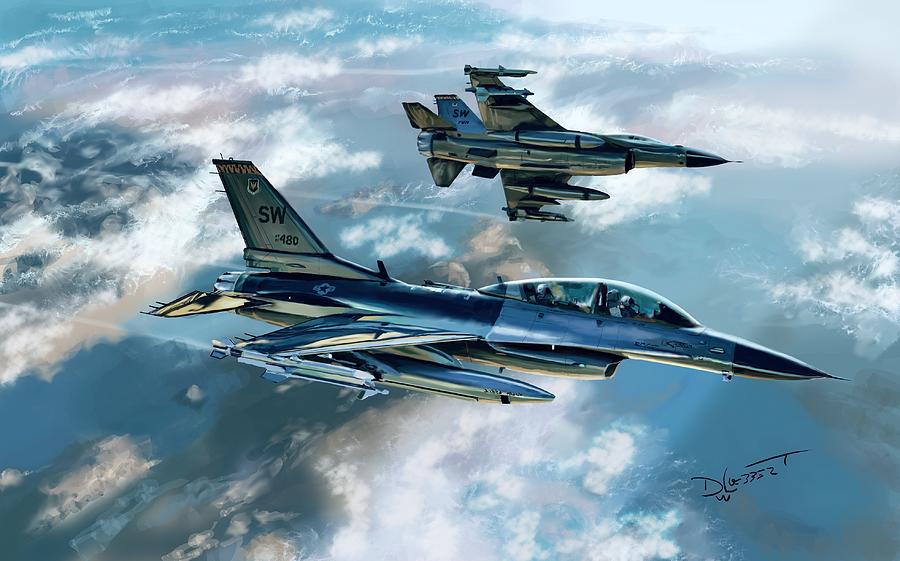 F-16 Fighting Falcons Live Painting Digital Art by David Luebbert